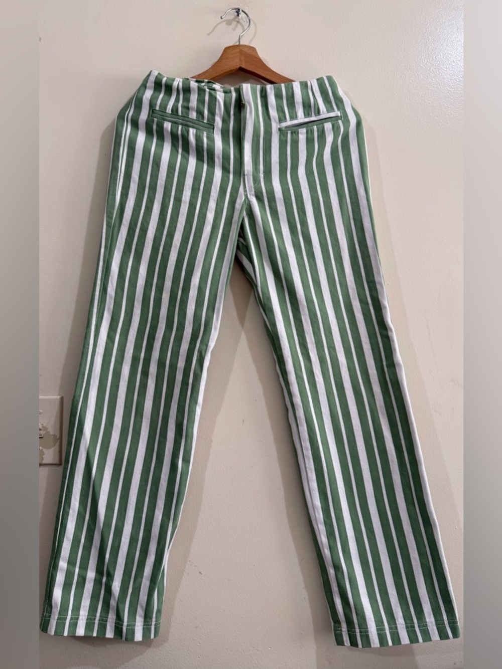 Holiday By Emma Mulholland Green and White Vertical Stripe Chino Pants